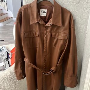 Long belted shirt faux leather Zara